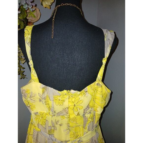 K & Company Midi Dress Women's Size 10 Yellow Floral Pleated Sleeveless Back Zip - Picture 3 of 8
